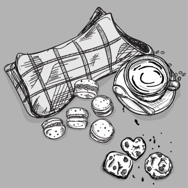 yiyecek çerez ayarla çizim acıbadem kurabiyesi kahve grafiği nesneleri göstermek