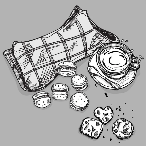 yiyecek çerez ayarla çizim acıbadem kurabiyesi kahve grafiği nesneleri göstermek