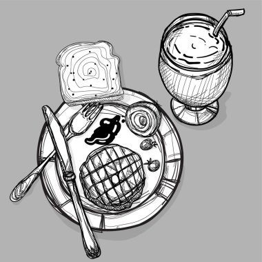 yemek biftek et burger ekmek içki set çizim grafik nesneleri göstermek