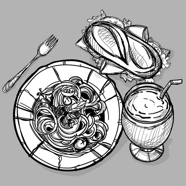 yiyecek sandviç içecek spagetti ayarla çizim grafik nesneleri göstermek