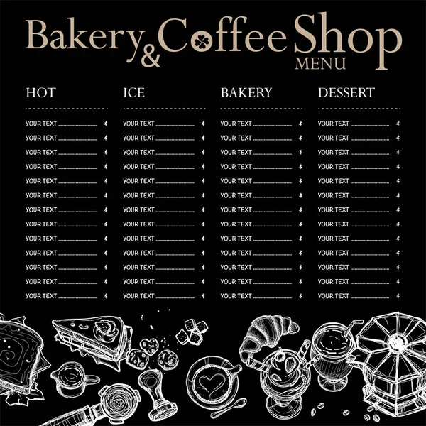 Меню кафе кофе пекарня ресторан шаблон дизайна ручной графики — стоковый вектор