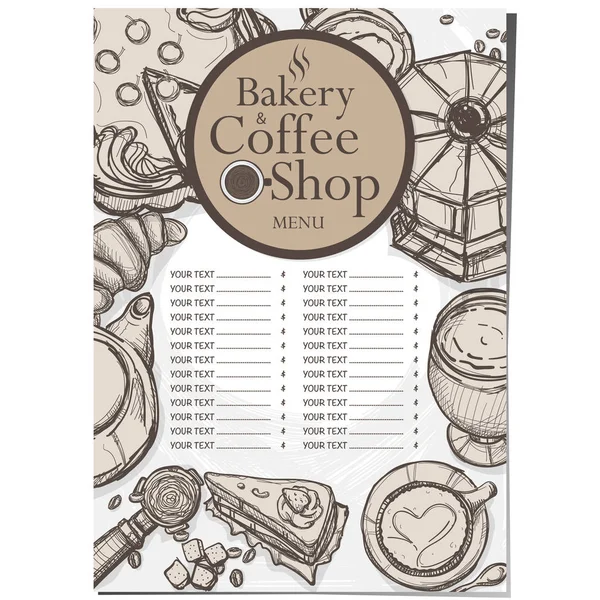 Μενού καφέ καφέ αρτοποιίας εστιατόριο πρότυπο σχεδιασμού χέρι σχεδίασης γραφικών — Διανυσματικό Αρχείο