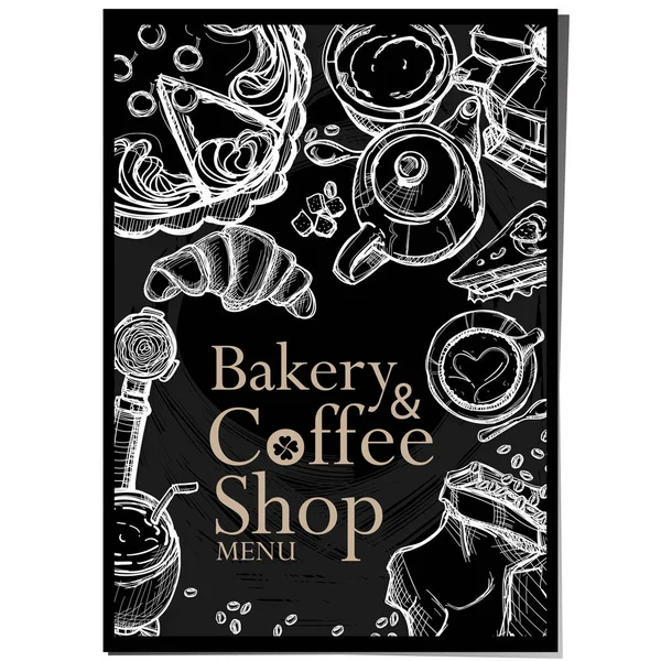Меню кафе кава пекарня ресторан шаблон дизайн рука малюнок графічний — стоковий вектор
