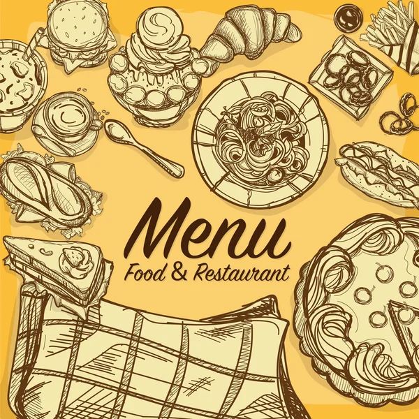 Menú fastfood restaurante plantilla diseño mano dibujo gráfico — Vector de stock