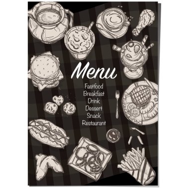 Menü fastfood Restoran şablon tasarım el grafik çizimi