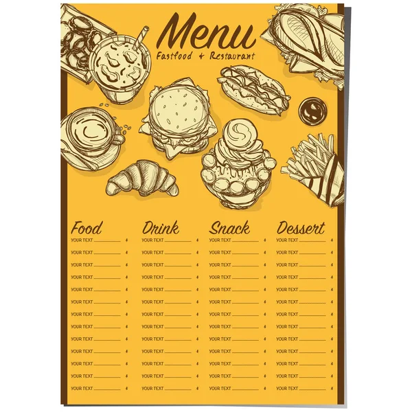 Menú fastfood restaurante plantilla diseño mano dibujo gráfico — Archivo Imágenes Vectoriales