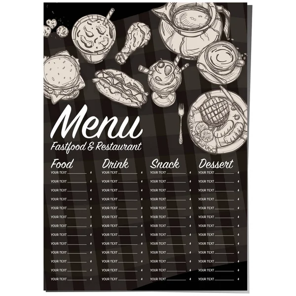 Speisekarte Fastfood Restaurant Vorlage Design Handzeichnung Grafik — Stockvektor