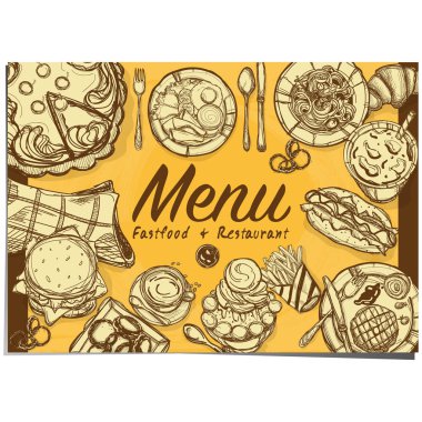 Menü fastfood Restoran şablon tasarım el grafik çizimi