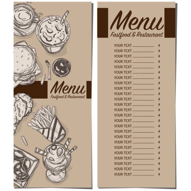 Menü fastfood Restoran şablon tasarım el grafik çizimi
