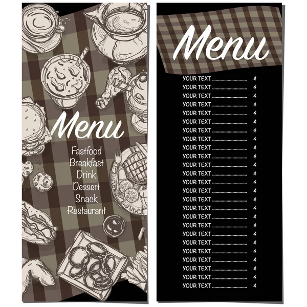 Menu fastfood restaurant modèle design dessin à la main graphique — Image vectorielle