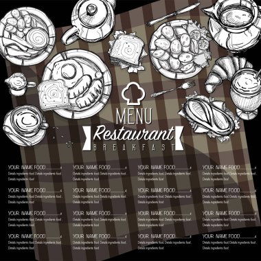 Menü kahvaltı gıda Restoran şablon tasarım el grafik çizimi