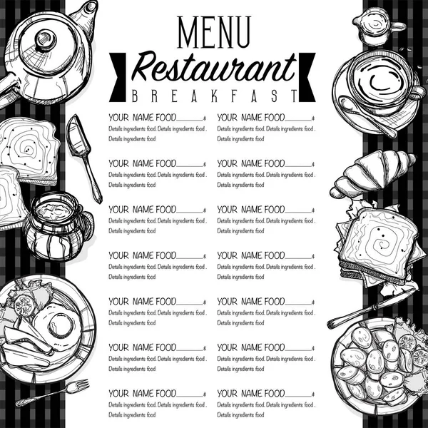 Menü Frühstück Essen Restaurant Vorlage Design Hand Zeichnung Grafik — Stockvektor