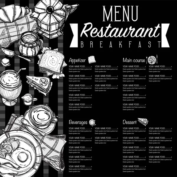 Menü kahvaltı gıda Restoran şablon tasarım el grafik çizimi — Stok Vektör