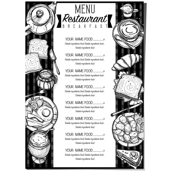 Menu petit déjeuner nourriture restaurant modèle design dessin à la main graphique — Image vectorielle