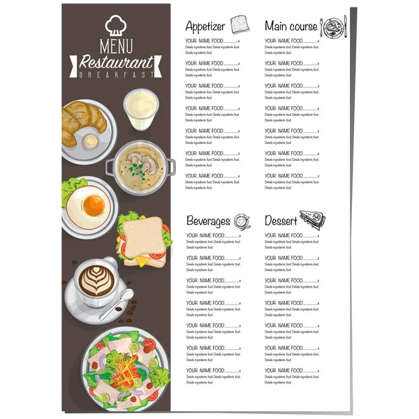 Menu śniadanie jedzenie restauracja szablon projekt ręka graficzny — Wektor stockowy