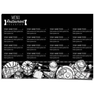 Menü kahvaltı gıda Restoran şablon tasarım el grafik çizimi