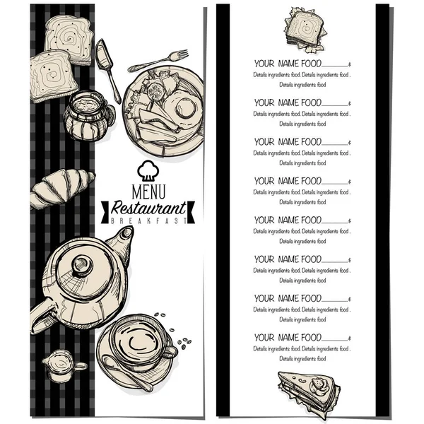 菜单早餐食品的餐厅，模板设计手绘图形 — 图库矢量图片