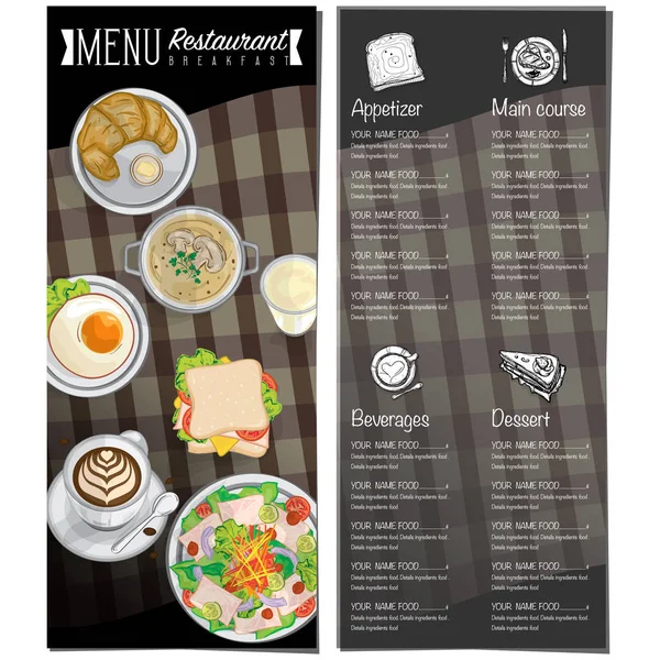 Menu colazione cibo ristorante modello design mano disegno grafico — Vettoriale Stock