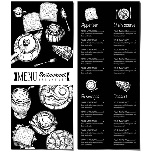 Menu café da manhã restaurante modelo design mão desenho gráfico — Vetor de Stock