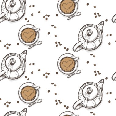 desen kahve pot el grafik arka plan çizimi