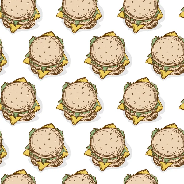 Patrón hamburguesa mano dibujo gráfico fondo — Vector de stock