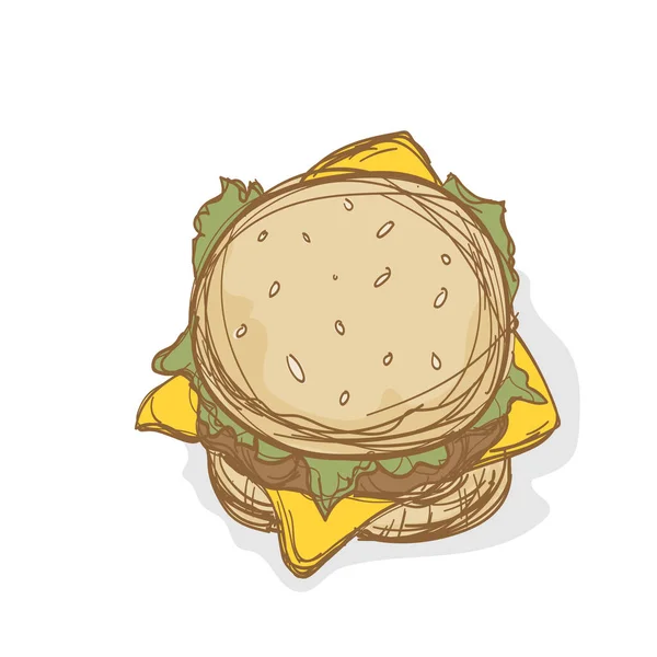 Hamburger nourriture dessin à la main graphique — Image vectorielle