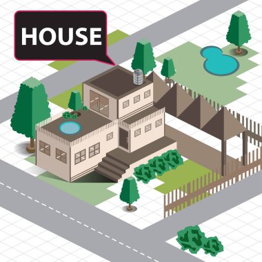 izometrik ev inşa köy daire hotel harita 