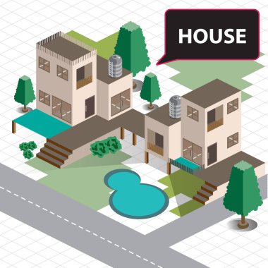 izometrik ev inşa köy daire hotel harita 
