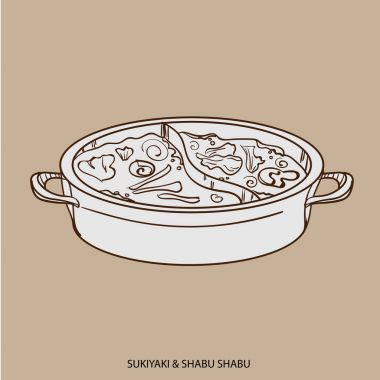 Gıda nesne sukiyaki shabu el çizimi