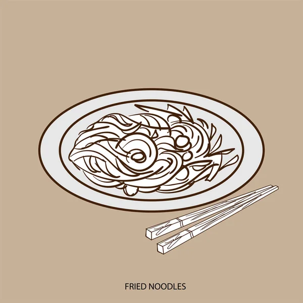 Çin yemeği kızarmış noodle çizim el