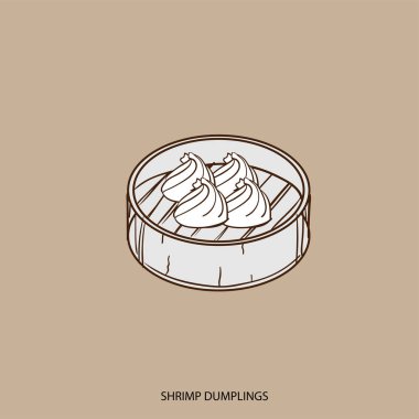 Çin yemeği karides köfte nesne el çizimi