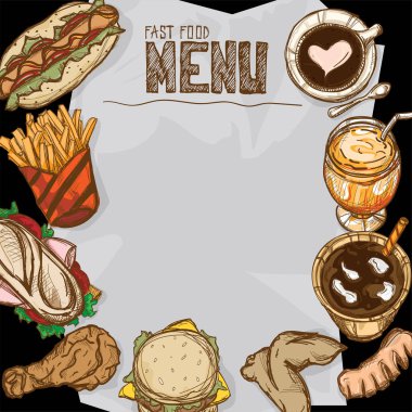 Menü Restoran şablon tasarım el grafik çizimi