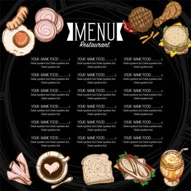 Menü Restoran şablon tasarım el grafik çizimi