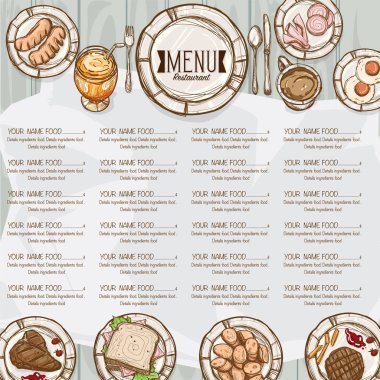 Menü Restoran şablon tasarım el grafik çizimi