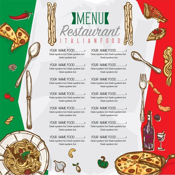 Menü İtalyan yemeği şablon tasarım el grafik çizimi — Stok Vektör