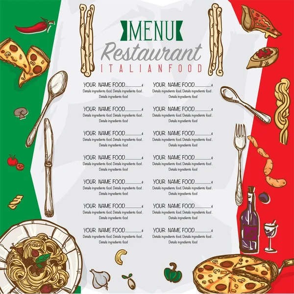 Menu italien modèle de nourriture dessin à la main graphique — Image vectorielle