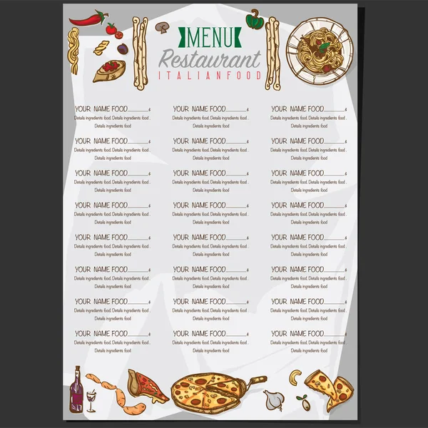 Menü İtalyan yemeği şablon tasarım el grafik çizimi 