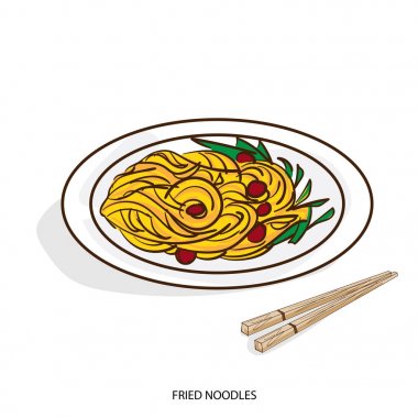Çin yemeği kızarmış noodle çizim el
