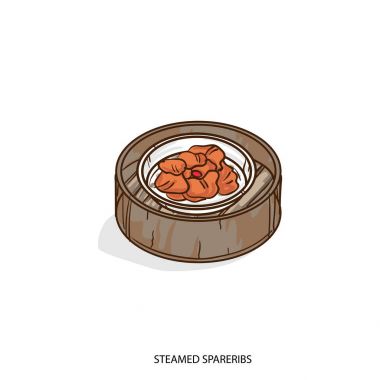  Çin yemeği buharda pişmiş pirzola nesne el çizimi