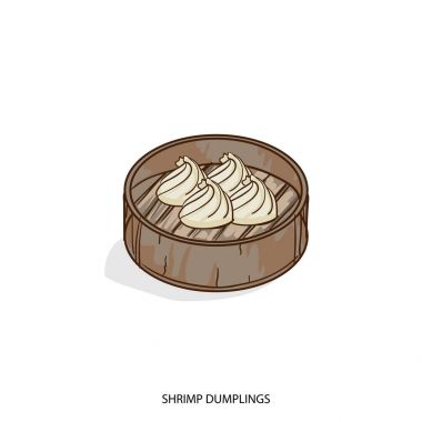 Çin yemeği karides köfte nesne el çizimi