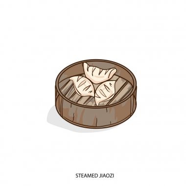 Çin yemeği haşlanmış Jiaozi nesne el çizimi