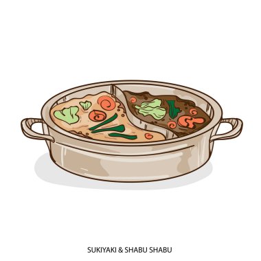 Gıda nesne sukiyaki shabu el çizimi