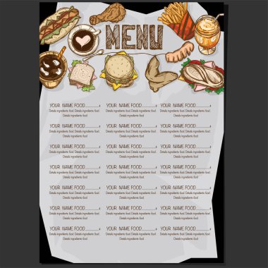 menü restoranı şablonu tasarım el çizimi grafiği