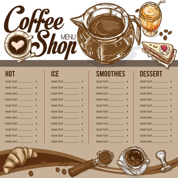 Menu coffee shop restaurant template design hand drawing graphic — Stock Vector