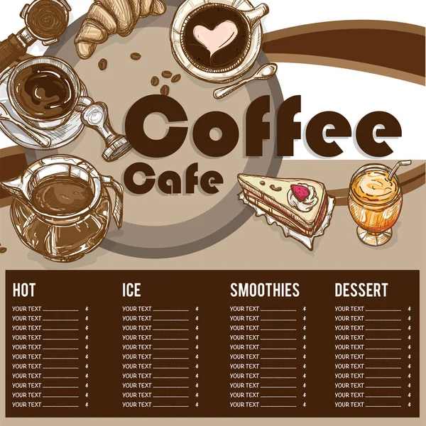 Menu coffee shop restaurant template design hand drawing graphic — Stock Vector