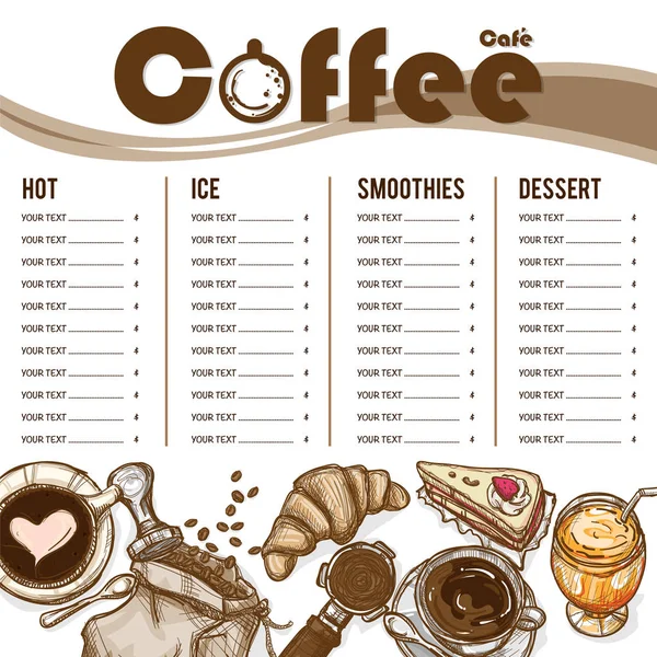 Menu coffee shop restaurant template design hand drawing graphic — Stock Vector