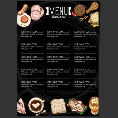 menü restoranı şablonu tasarım el çizimi grafiği