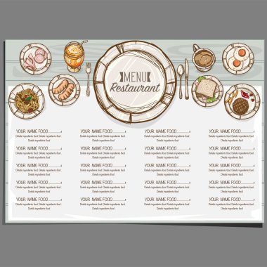 menü restoranı şablonu tasarım el çizimi grafiği 
