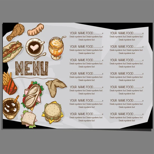 Menu jedzenie restauracja szablon projekt strony rysunek graficzny — Wektor stockowy