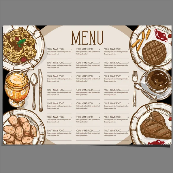 Μενού εστιατόριο πρότυπο σχέδιο εστιατόριο χέρι σχέδιο γραφικών — Διανυσματικό Αρχείο